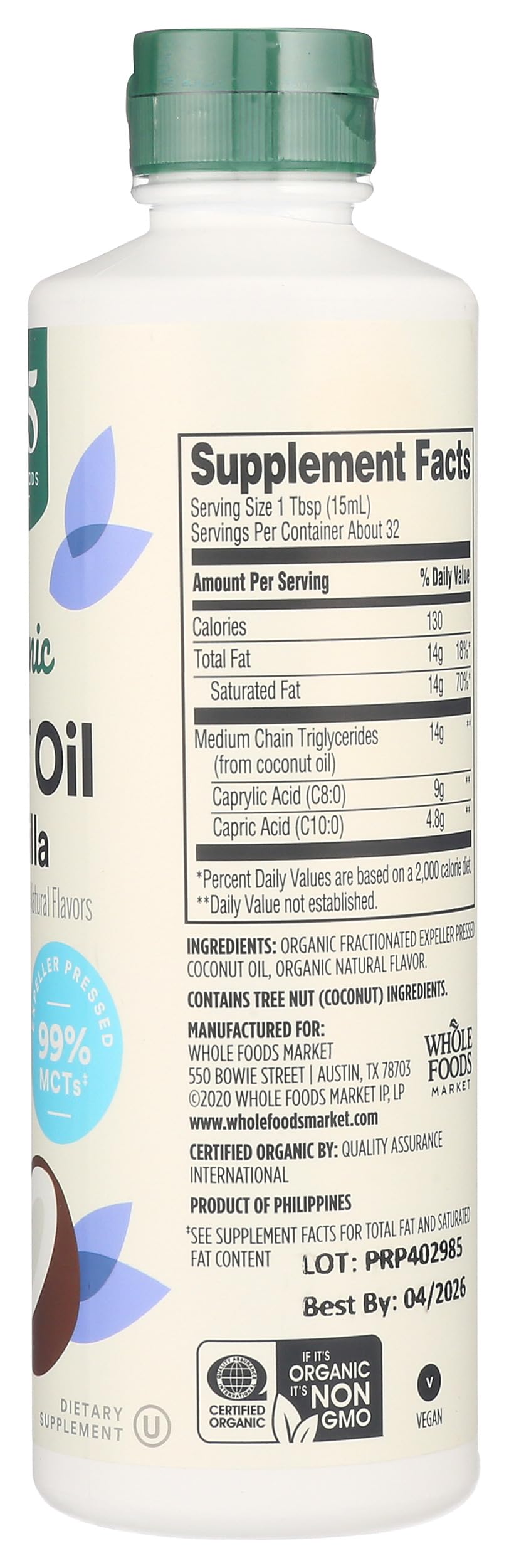 365 by Whole Foods Market etiqueta con certificaciones USDA Organic y Non-GMO