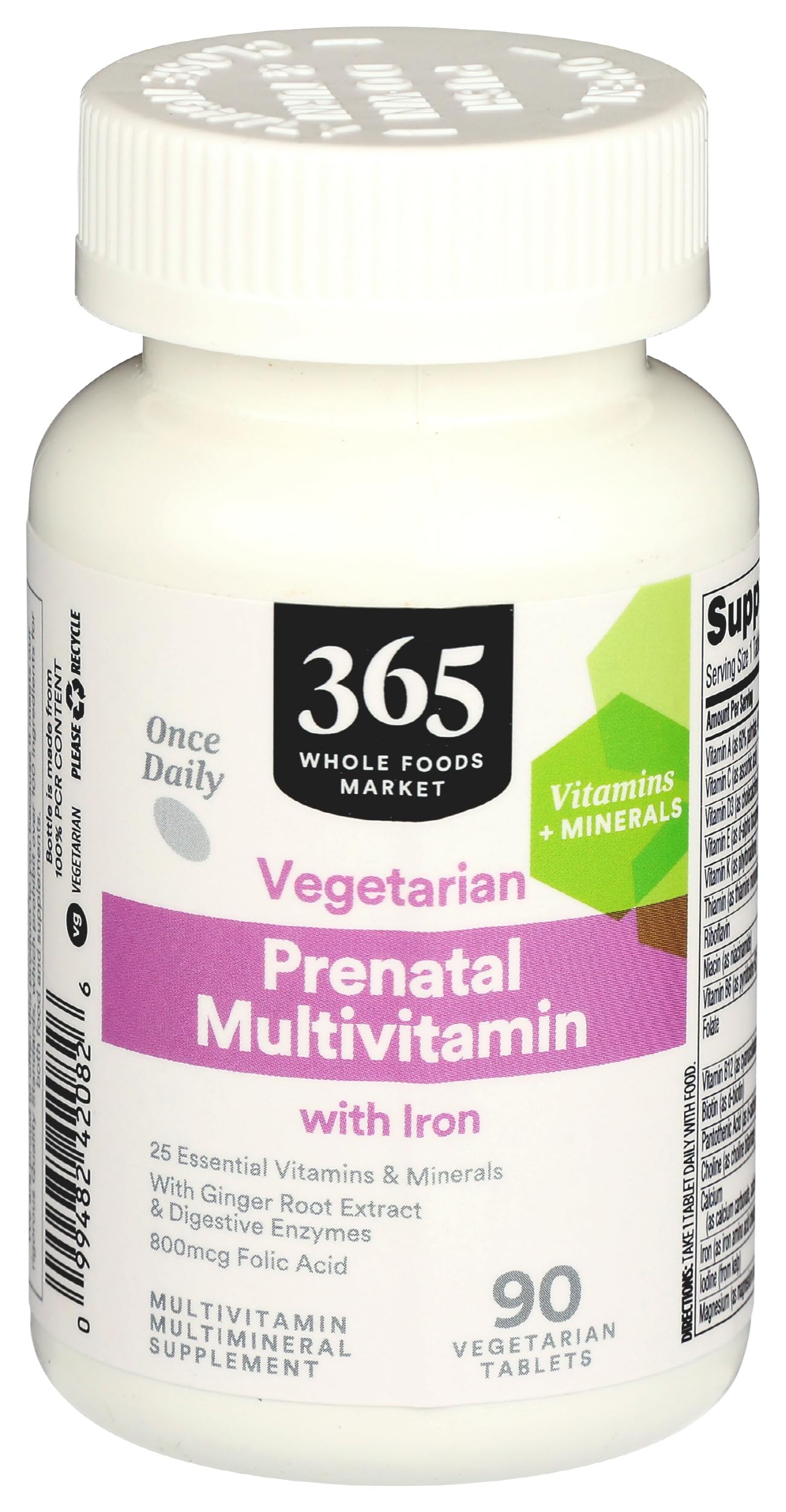 365 by Whole Foods Market envase frontal de multivitamínico prenatal, presentación clara y segura