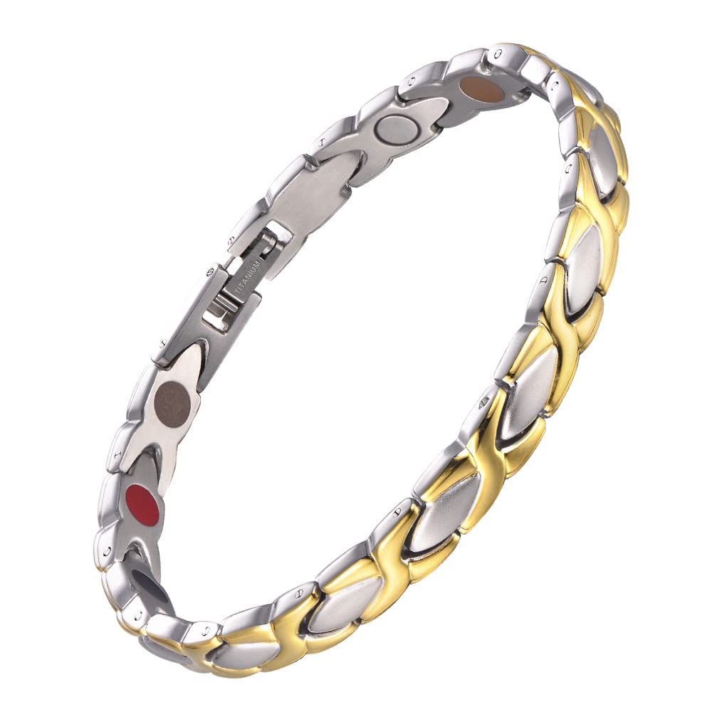 Pulsera 38 vista frontal mostrando acabado plata y oro y diseño elegante