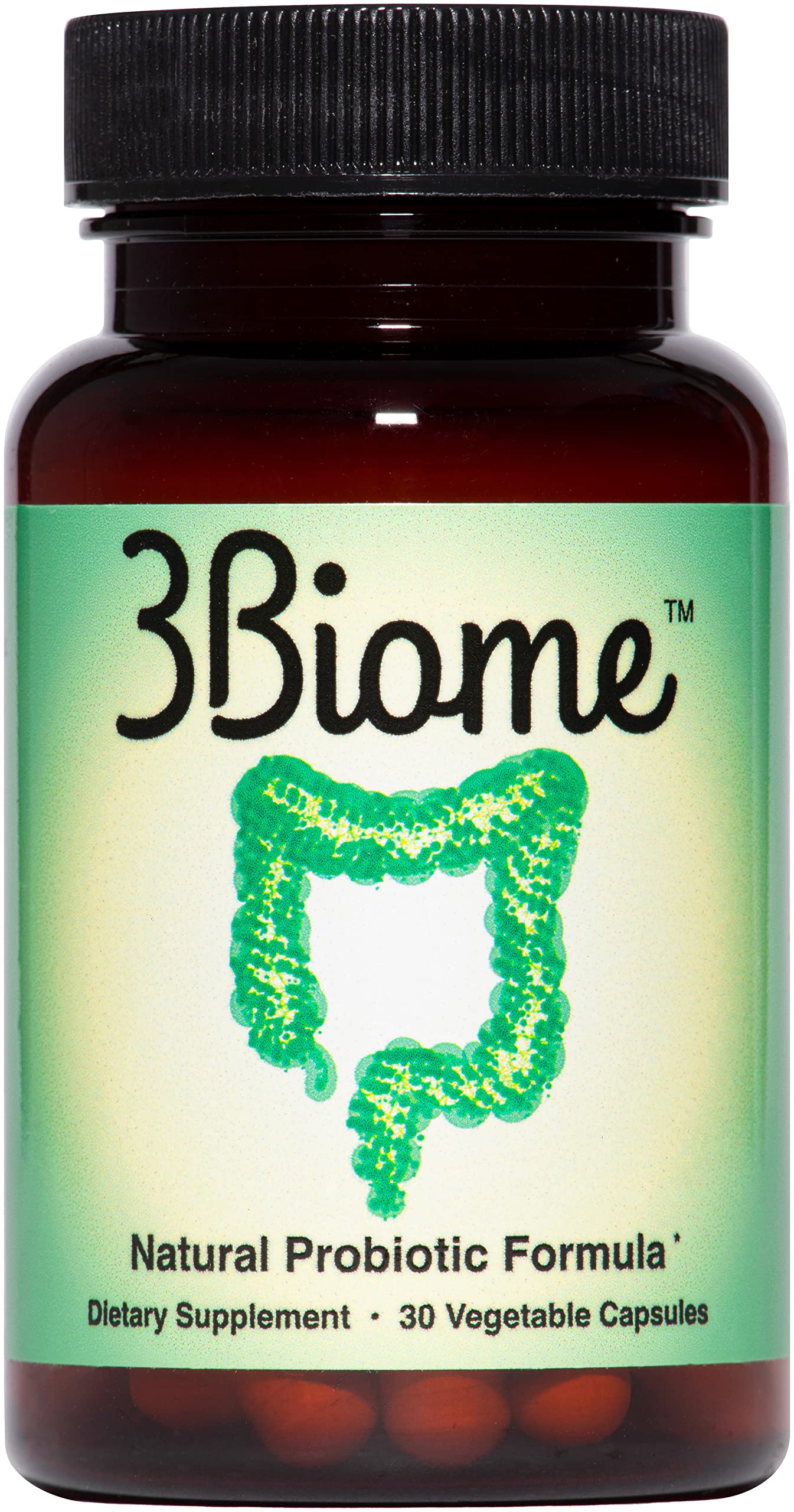 3Biome frasco frontal mostrando diseño y fácil identificación del probiótico