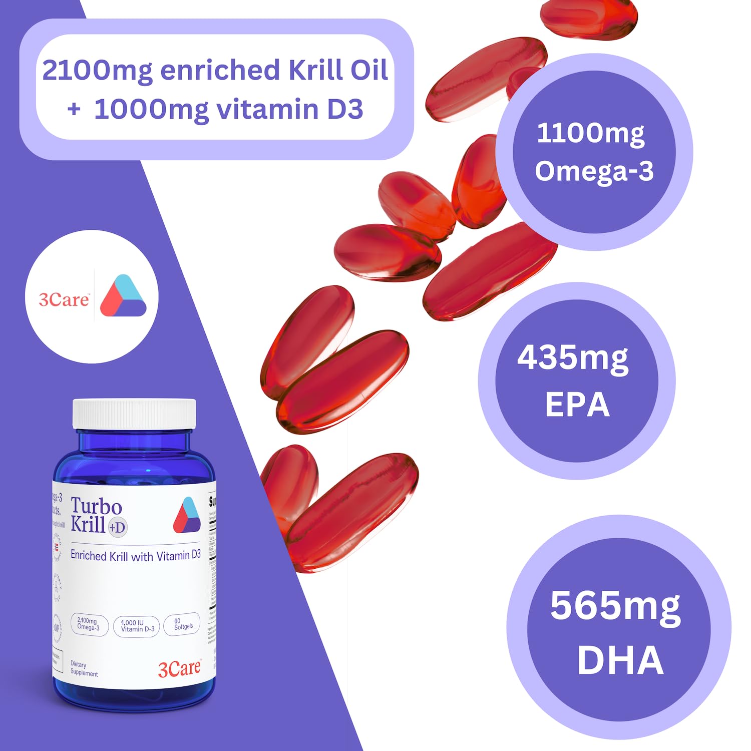 3Care etiqueta con valores de EPA, DHA y vitamina D para transparencia