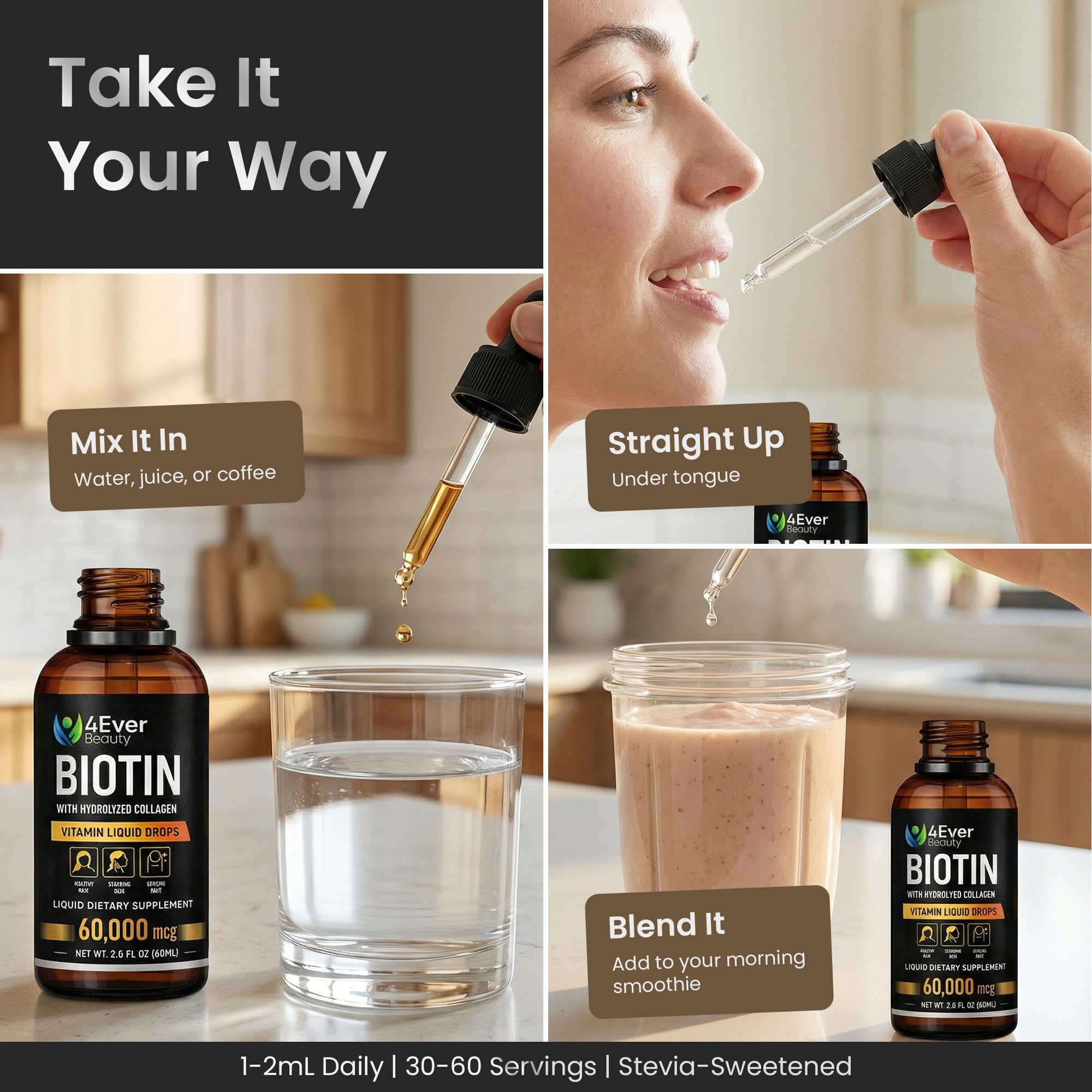 4Ever Beauty botella en mano para comparar tamaño y portabilidad