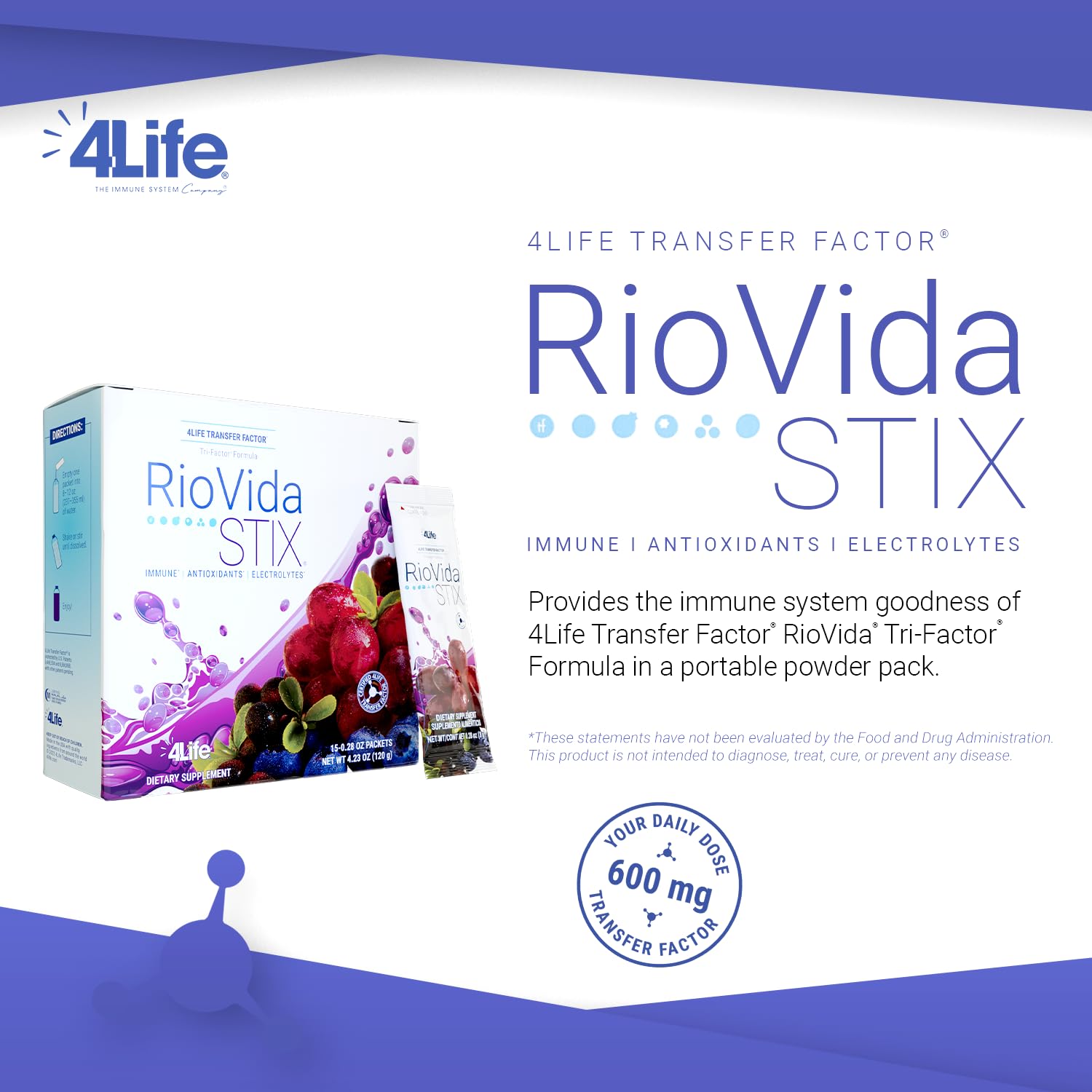 4Life bebida RioVida Stix preparada en vaso refrescante para hidratación rápida