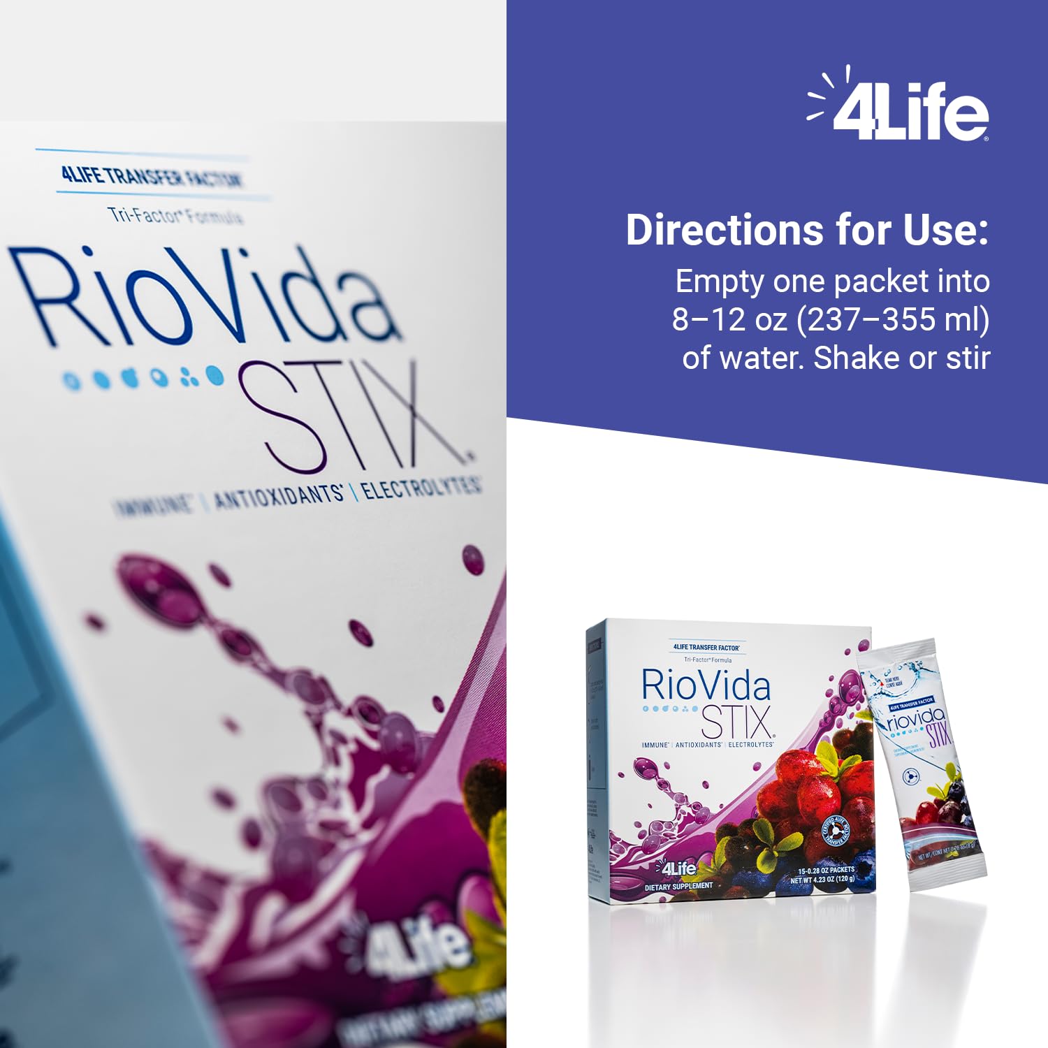 4Life primeros planos de acai, granada y arándano que ilustran ingredientes naturales