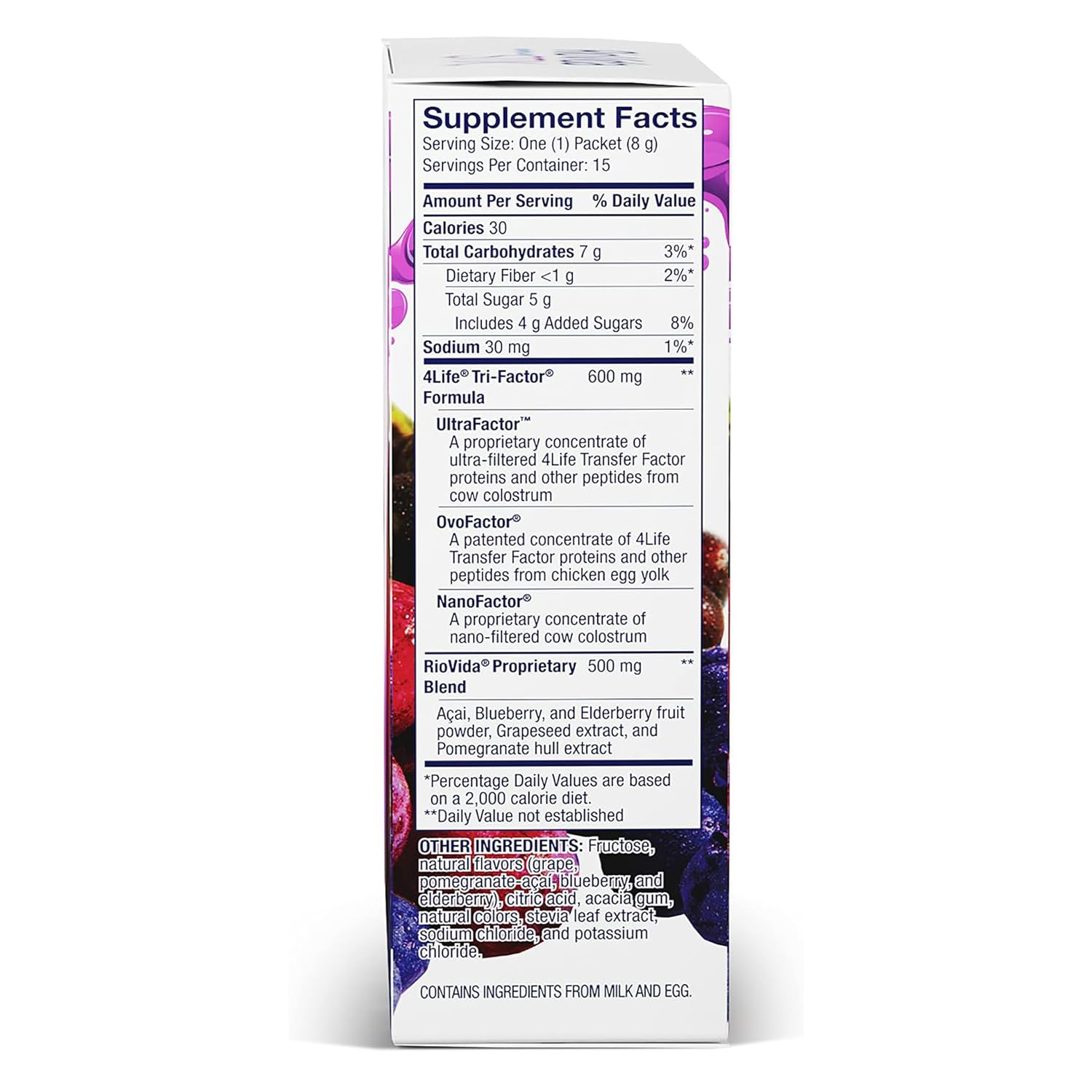 4Life sobre RioVida Stix abierto con polvo fino listo para disolverse