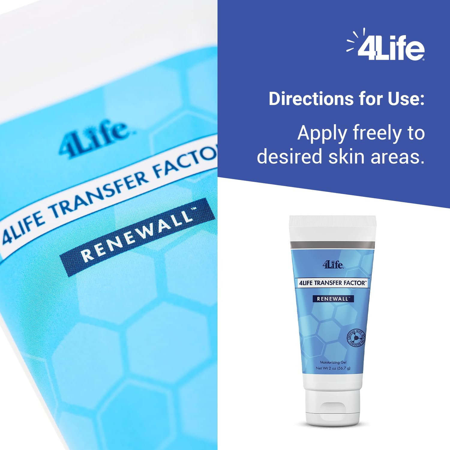 4Life gel RenewAll junto a regla para comparar tamaño 2 oz y llevar de viaje
