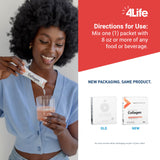4Life sobre disuelto en vaso destacando mezcla rápida y conveniente