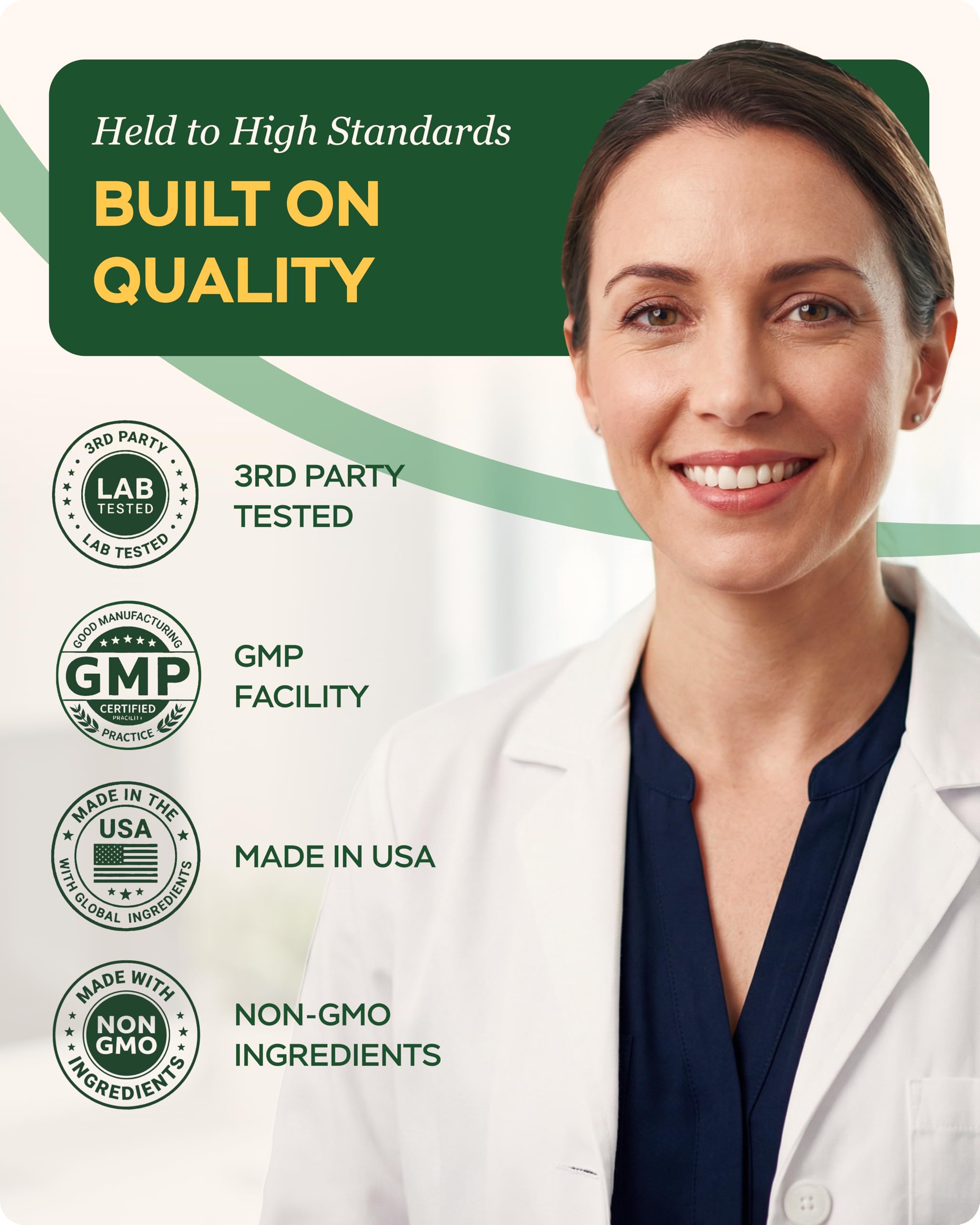 4Well Products ingredientes botánicos (té verde, goldenseal, manzana) organizados