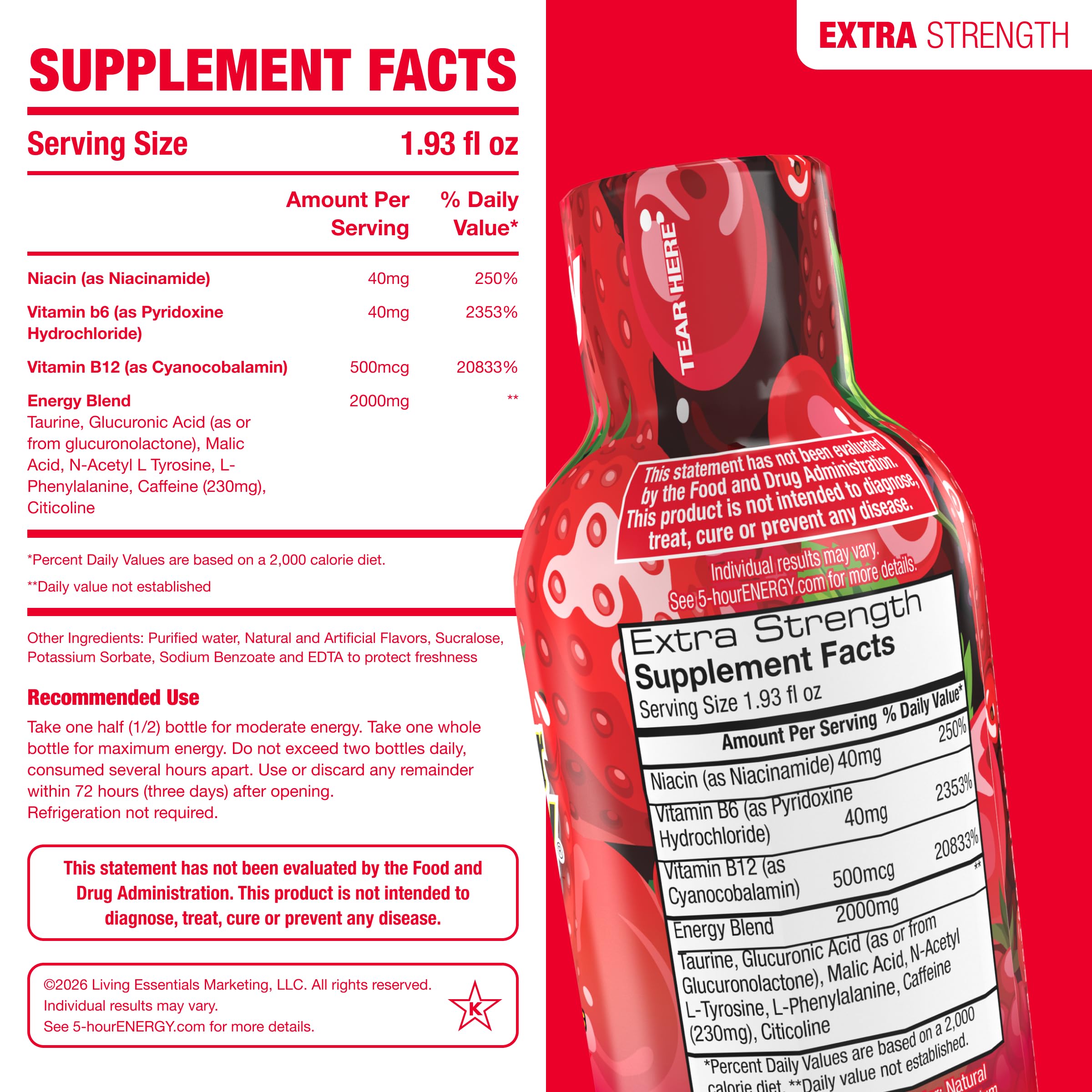 5-hour ENERGY botella en mano muestra tamaño compacto y portabilidad