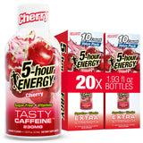 5-hour ENERGY frente del paquete con sabor cherry mostrando conveniencia