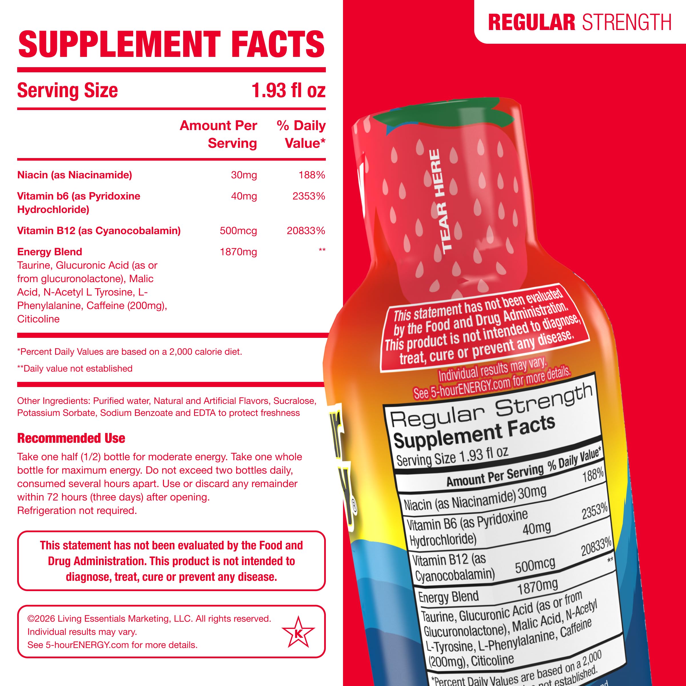 5-hour ENERGY primer plano del líquido berry mostrando color atractivo