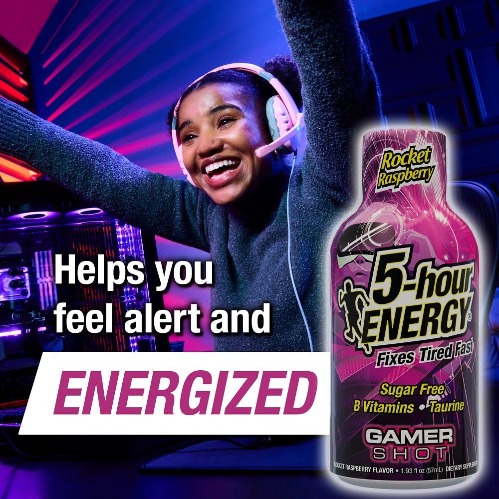 5-hour ENERGY primer plano del líquido frambuesa resaltando sabor intenso