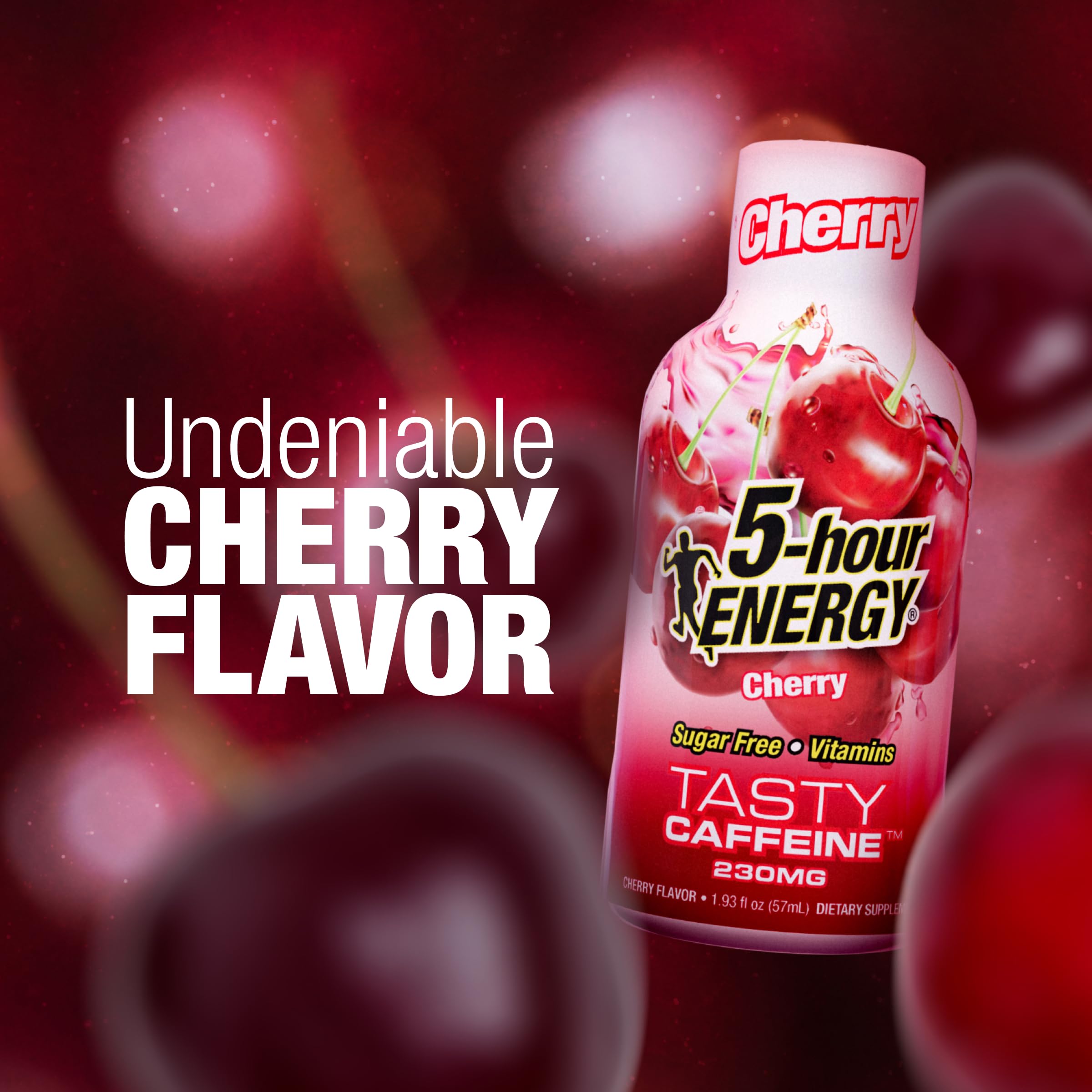 5-hour ENERGY primer plano del líquido cereza realzando sabor intenso y sin azúcar