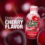 5-hour ENERGY primer plano del líquido cereza realzando sabor intenso y sin azúcar
