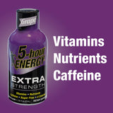 5-hour ENERGY etiqueta con ingredientes y ventaja de vitaminas B visibles