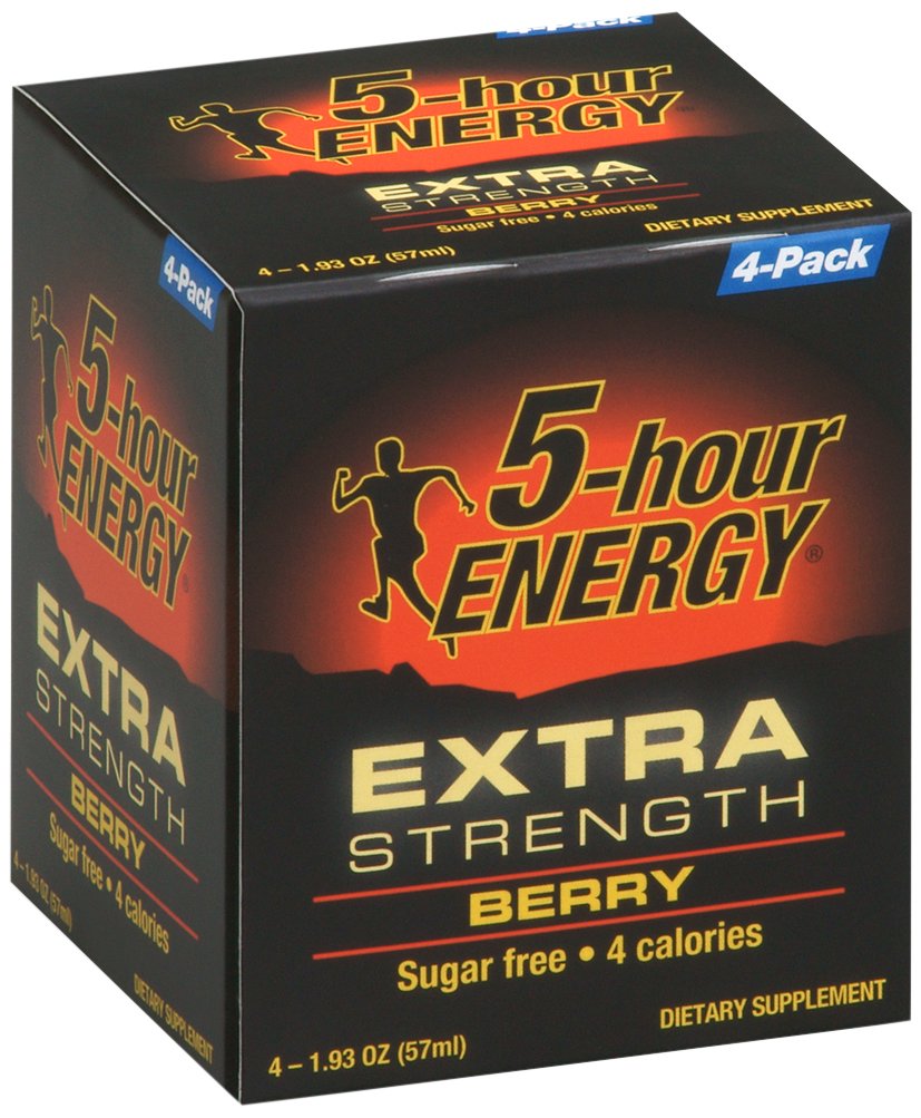 5-hour ENERGY frasco delantero berry mostrando etiqueta y beneficio energía rápida