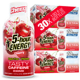 5-hour ENERGY frente del empaque mostrando sabor cereza y formato compacto