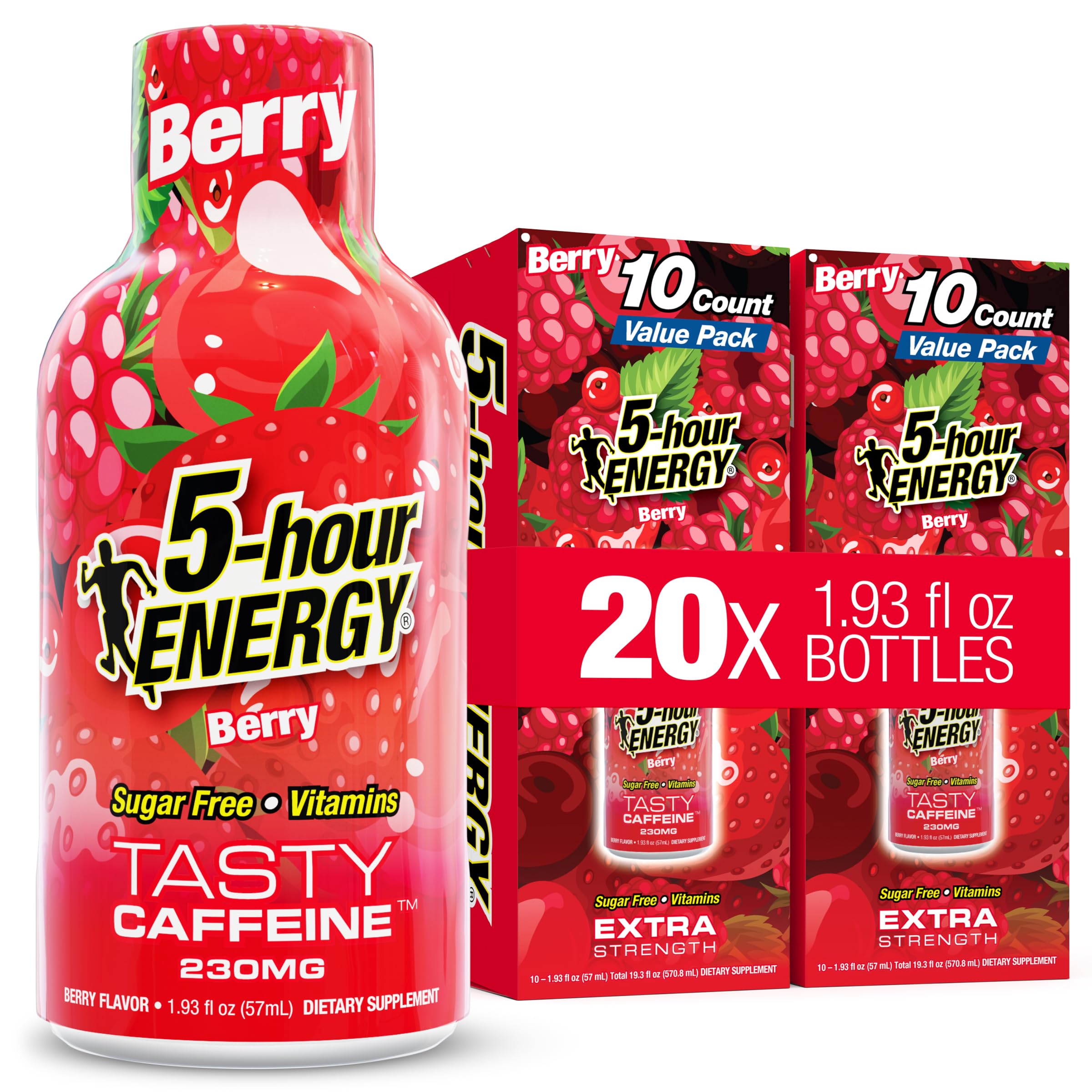 5-hour ENERGY frente del paquete mostrando 20 unidades y conveniencia