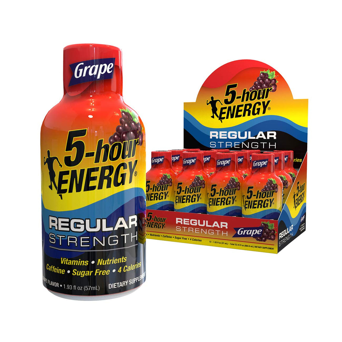 5-hour ENERGY frontal pack de 12 botellas uva, energía portátil