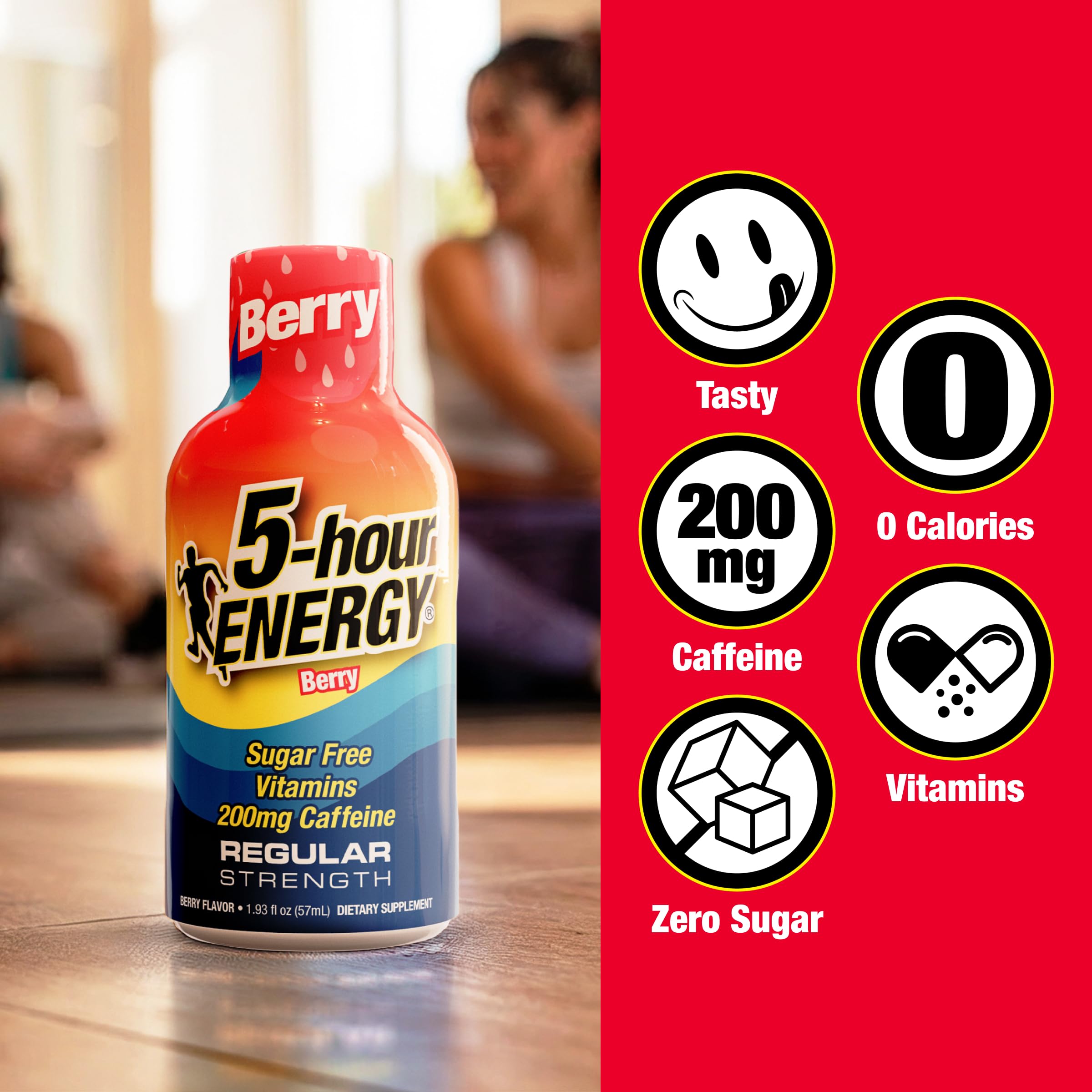 5-hour ENERGY pack de 30 unidades exhibiendo cantidad para uso continuado
