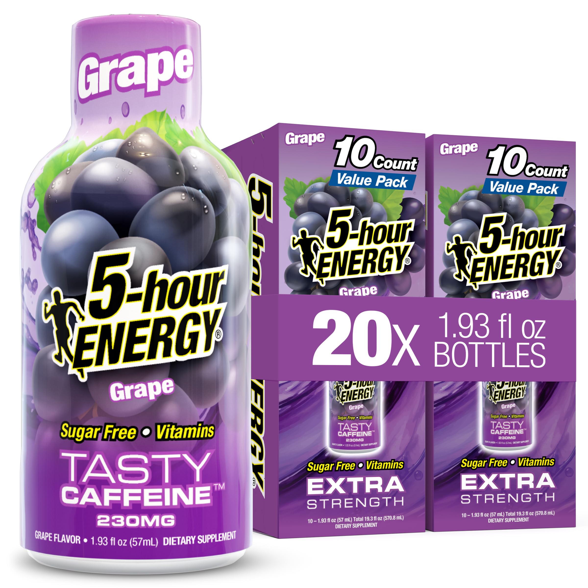 5-hour ENERGY vista frontal del shot uva, beneficio energía rápida