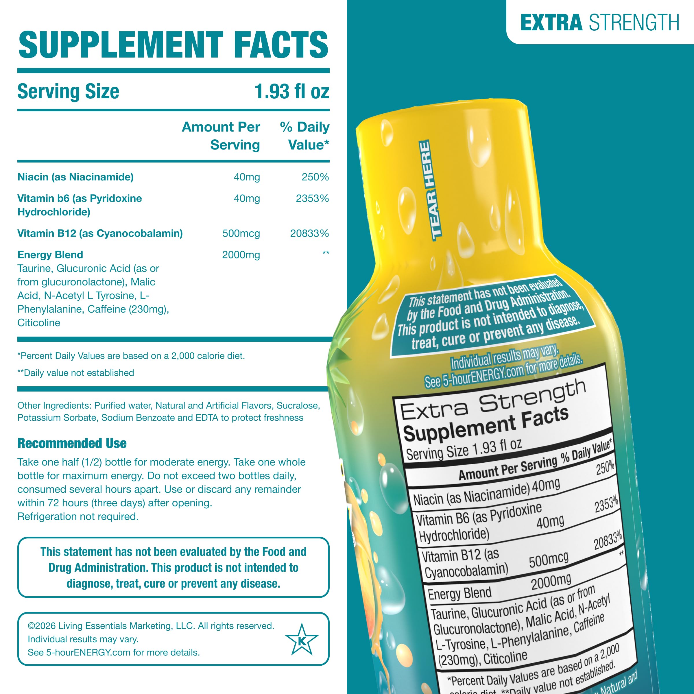 5-hour ENERGY color y textura del líquido tropical para una toma rápida