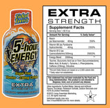 5-hour ENERGY botella en primer plano mostrando la etiqueta y tamaño portátil