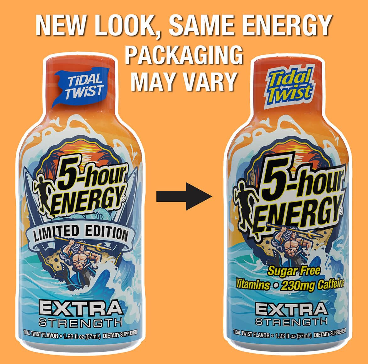 5-hour ENERGY comparación de tamaño del shot junto a una taza para referencia de escala