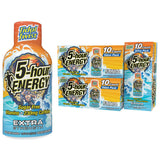 5-hour ENERGY frente del empaque con detalle de pack de 30 para almacenamiento fácil