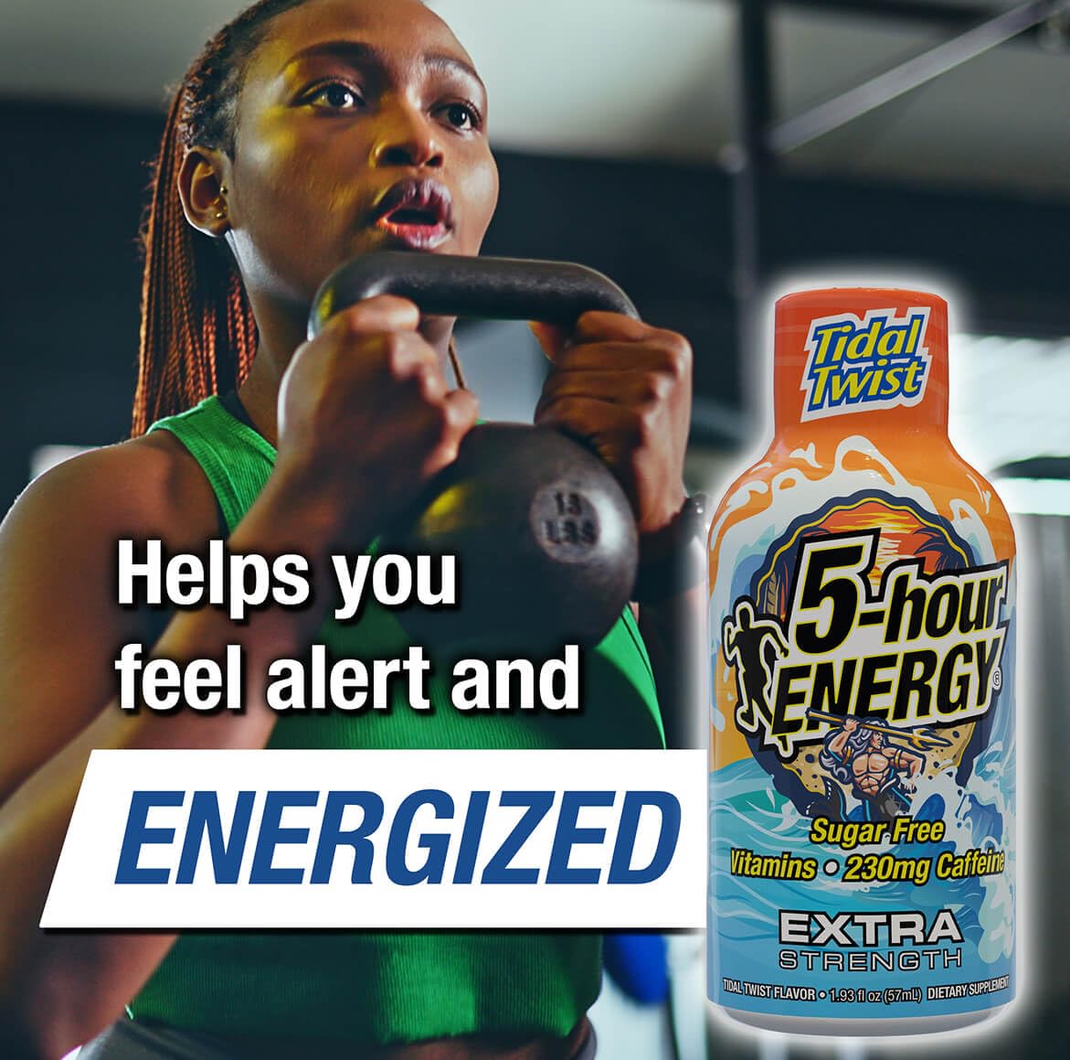 5-hour ENERGY close-up del líquido TIDAL TWIST resaltando color y textura fresca