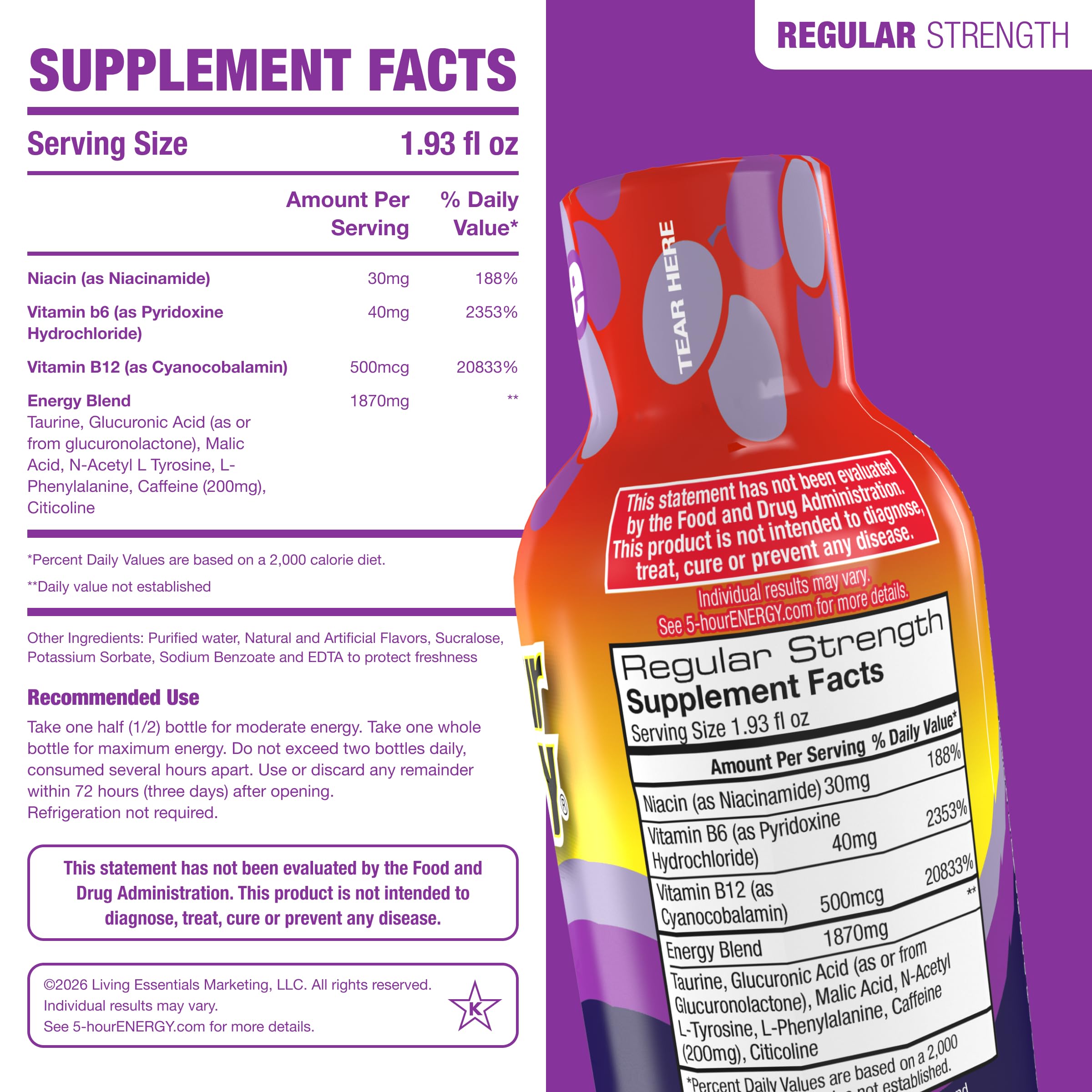 5-hour ENERGY botella Uva abierta lista para beber y ofrecer energía inmediata