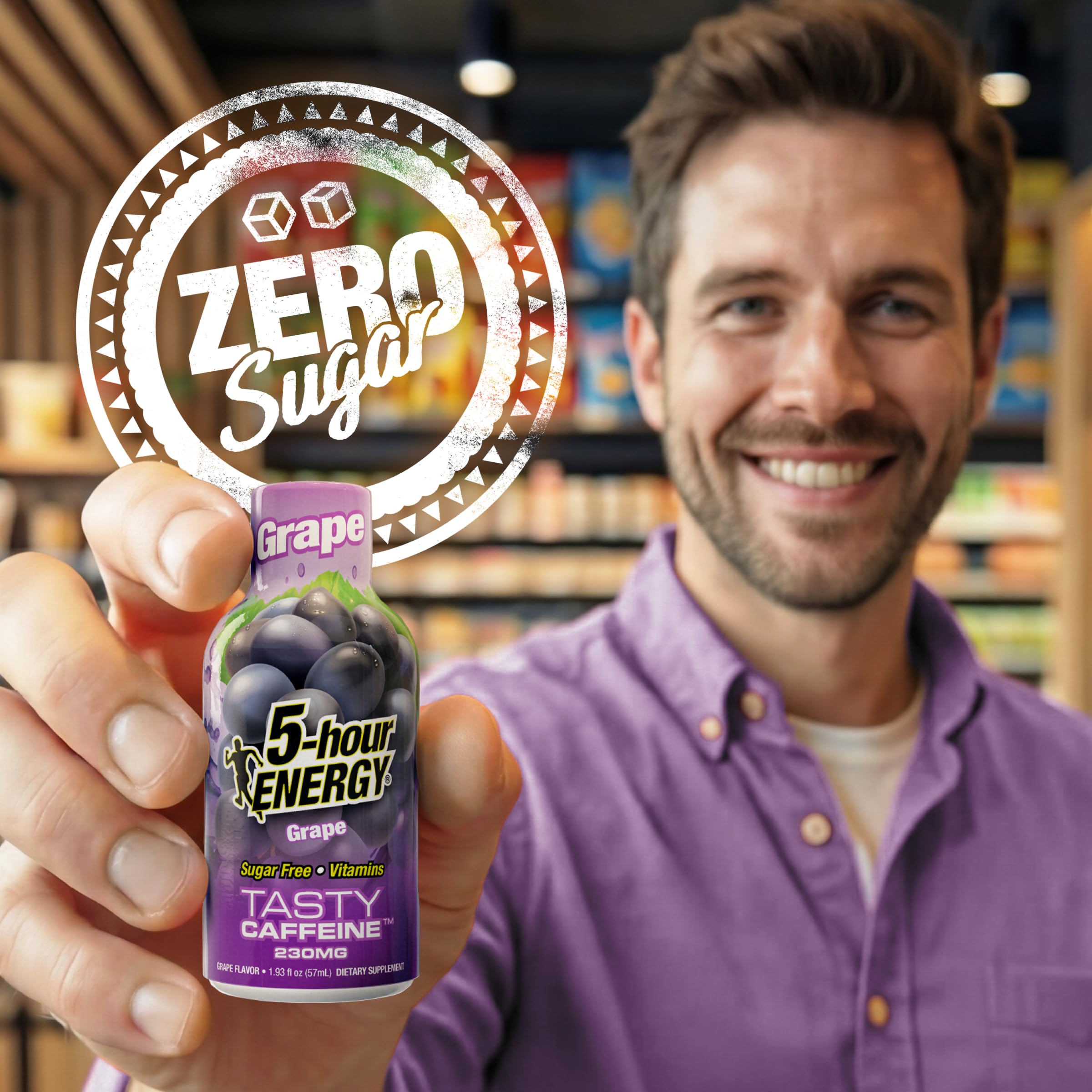 5-hour ENERGY con uvas frescas como contexto, beneficio sabor afrutado