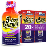 5-hour ENERGY vista frontal del frasco Uva mostrando tamaño portátil y sabor