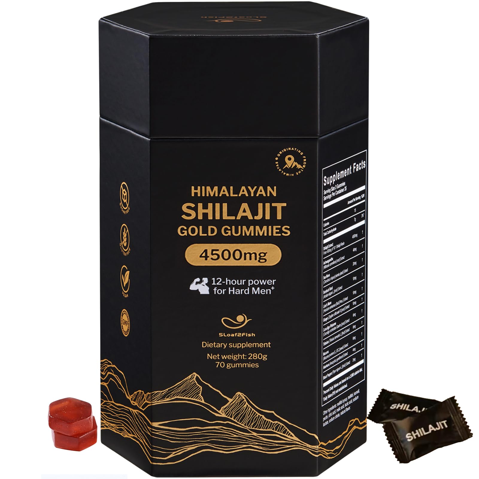 5Loaf2Fish empaque frontal que muestra gomitas y beneficios