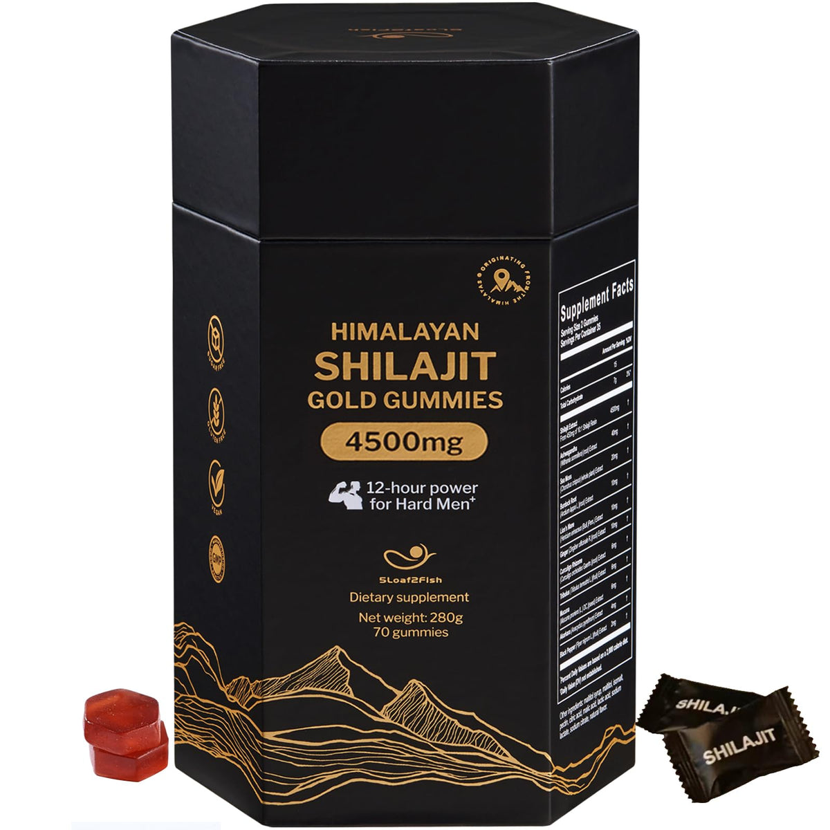 5Loaf2Fish empaque frontal que muestra gomitas y beneficios