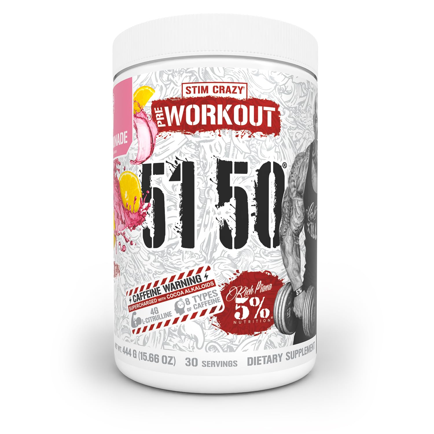 5% Nutrition frasco 5150 Pink Lemonade mostrando presentación y energía