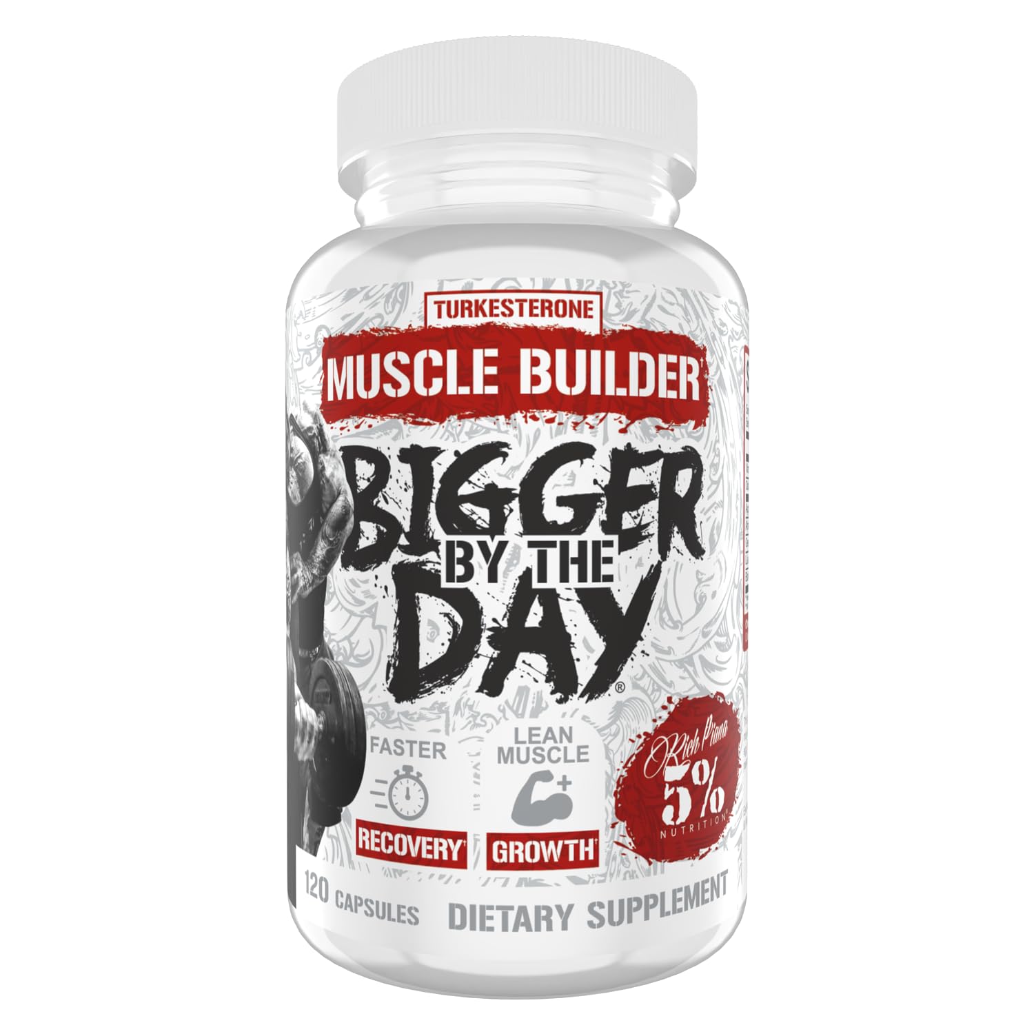 5% Nutrition frasco frente mostrando etiqueta y beneficio de fuerza