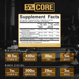 5% Nutrition cápsulas Core ZMA cerca enfocando textura y tamaño