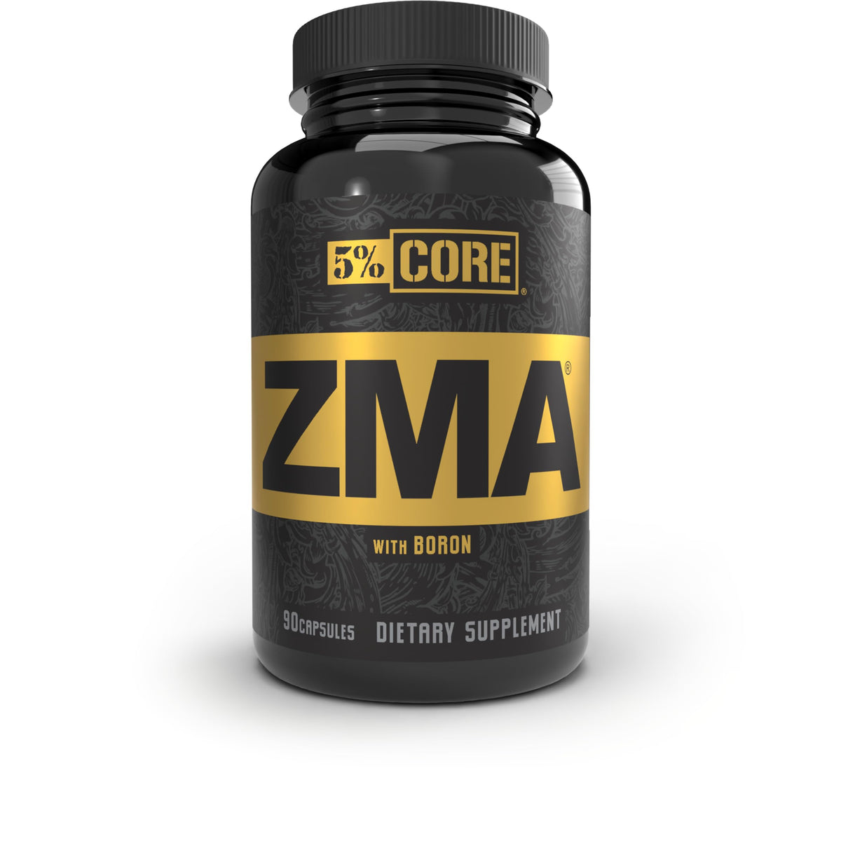 5% Nutrition frasco frontal de Core ZMA mostrando diseño y cantidad