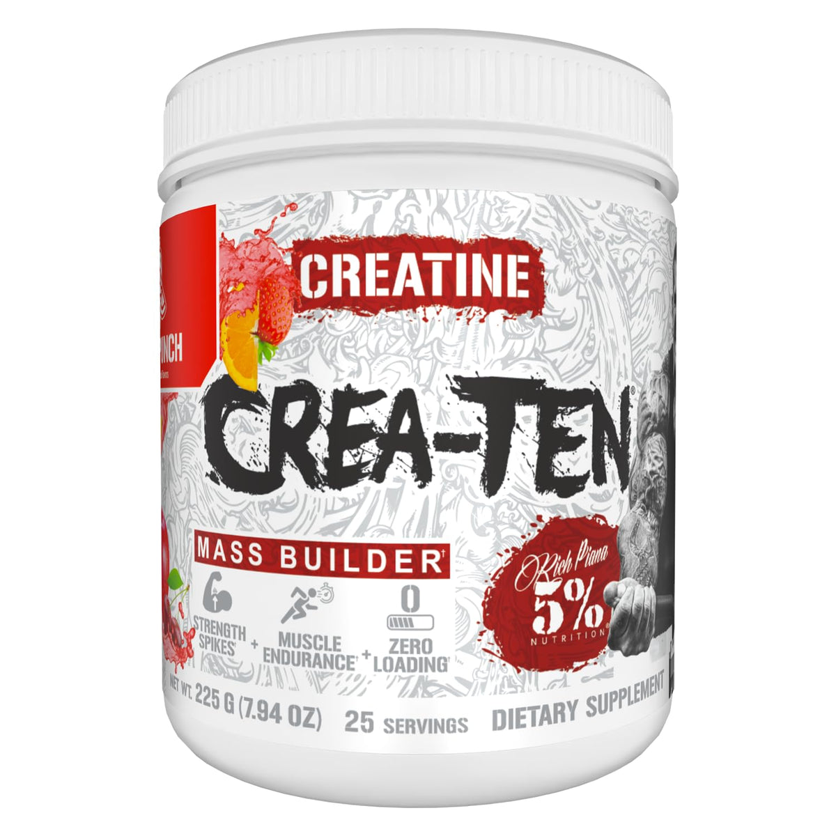 5% Nutrition envase frontal mostrando sabor Fruit Punch y beneficios