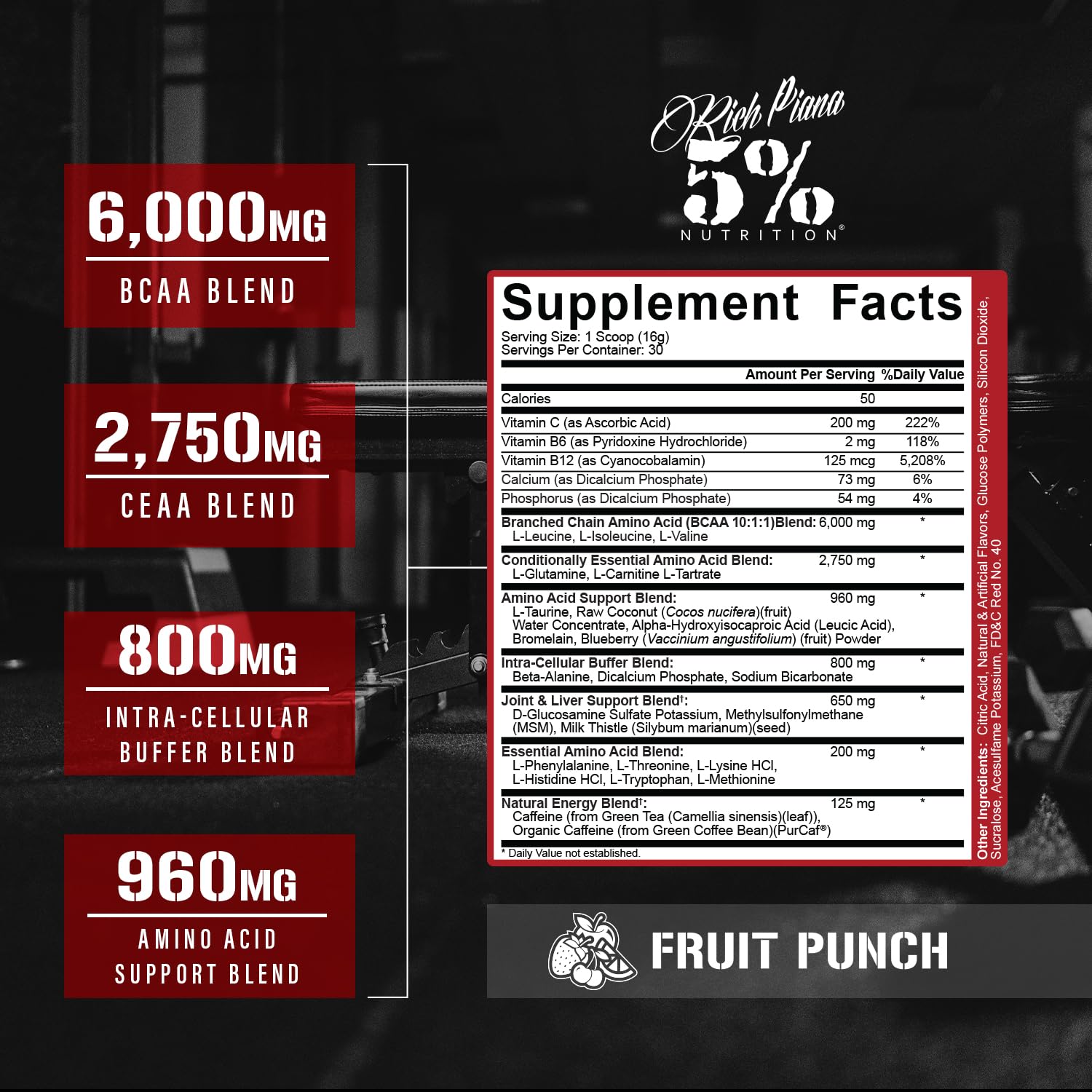 5% Nutrition etiqueta con información nutricional y lista de ingredientes para transparencia
