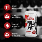 5% Nutrition envase FullAF junto a cuchara para referencia de tamaño