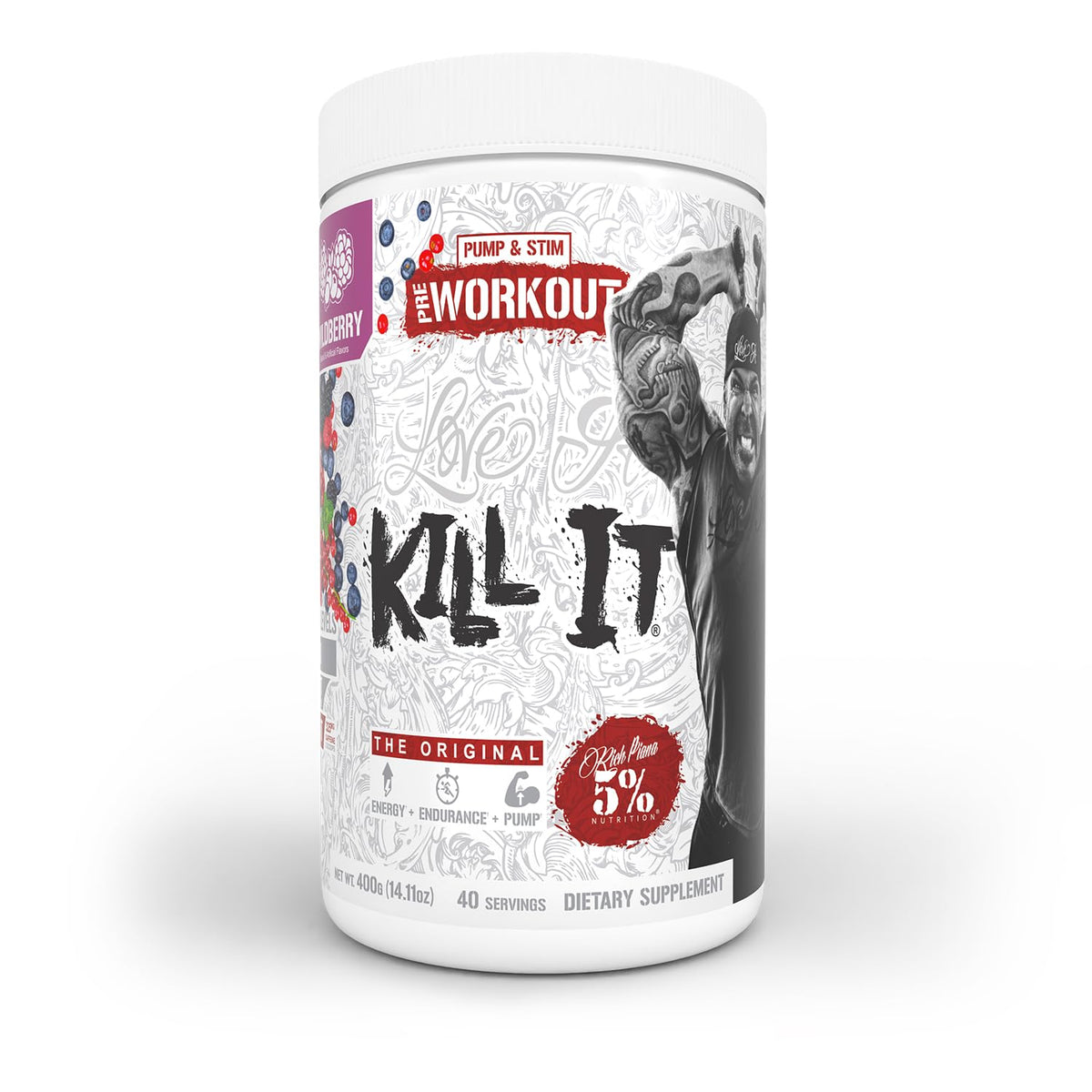 5% Nutrition envase frontal Kill It mostrando diseño y tamaño