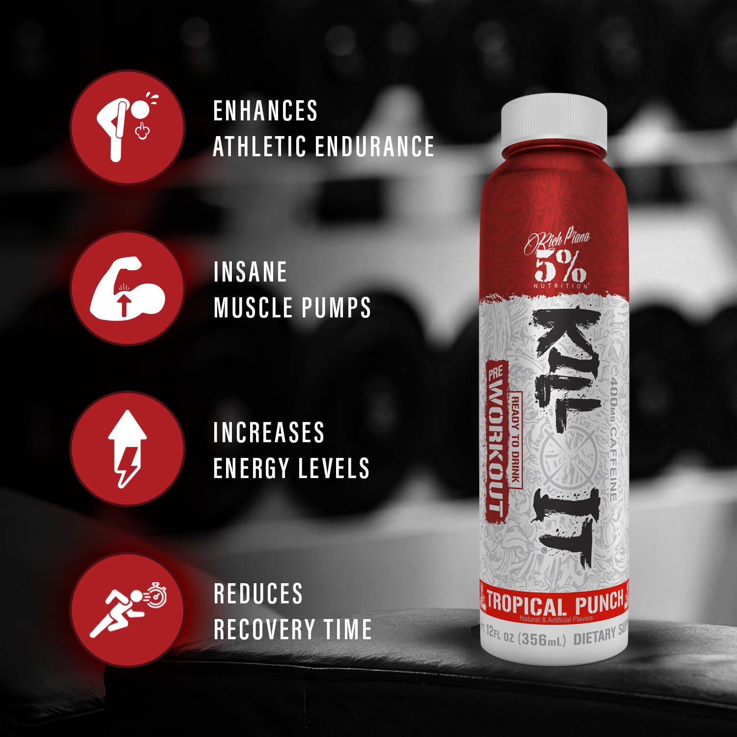 5% Nutrition lata en uso durante entrenamiento para enfoque prolongado