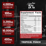 5% Nutrition líquido y espuma demostrando mezcla y sabor Tropical Punch