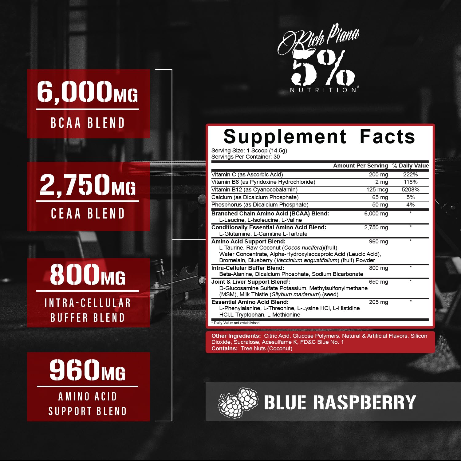 5% Nutrition bebida preparada color azul en vaso para hidratación durante ejercicio
