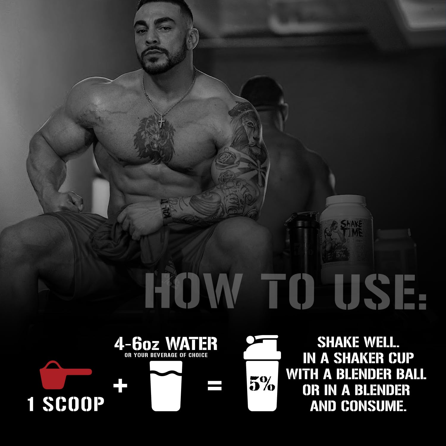 5% Nutrition batido en uso dentro del gimnasio como opción rápida de proteína post entrenamiento