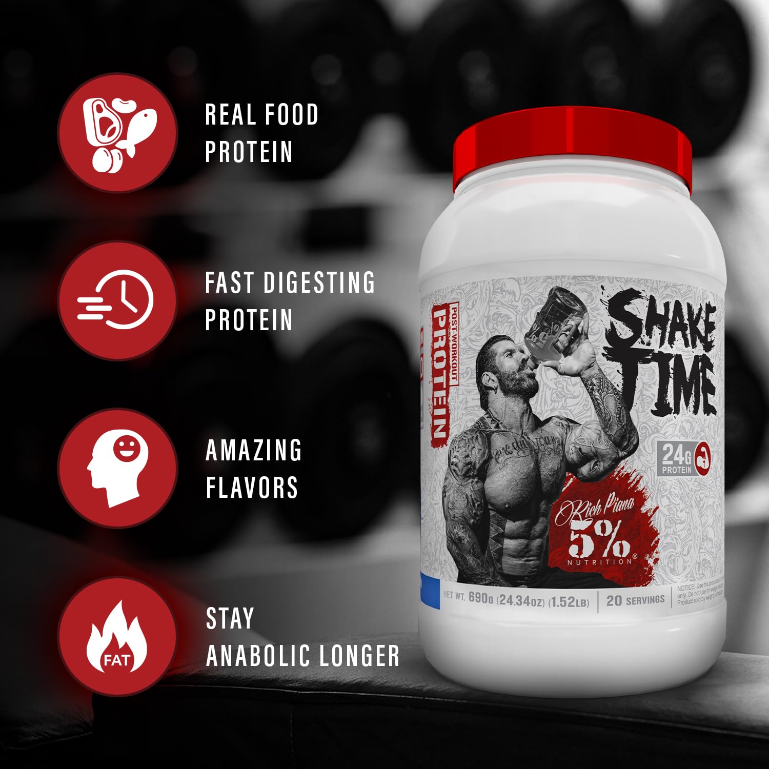 5% Nutrition comparación de tamaño que muestra el formato portable y práctico para llevar