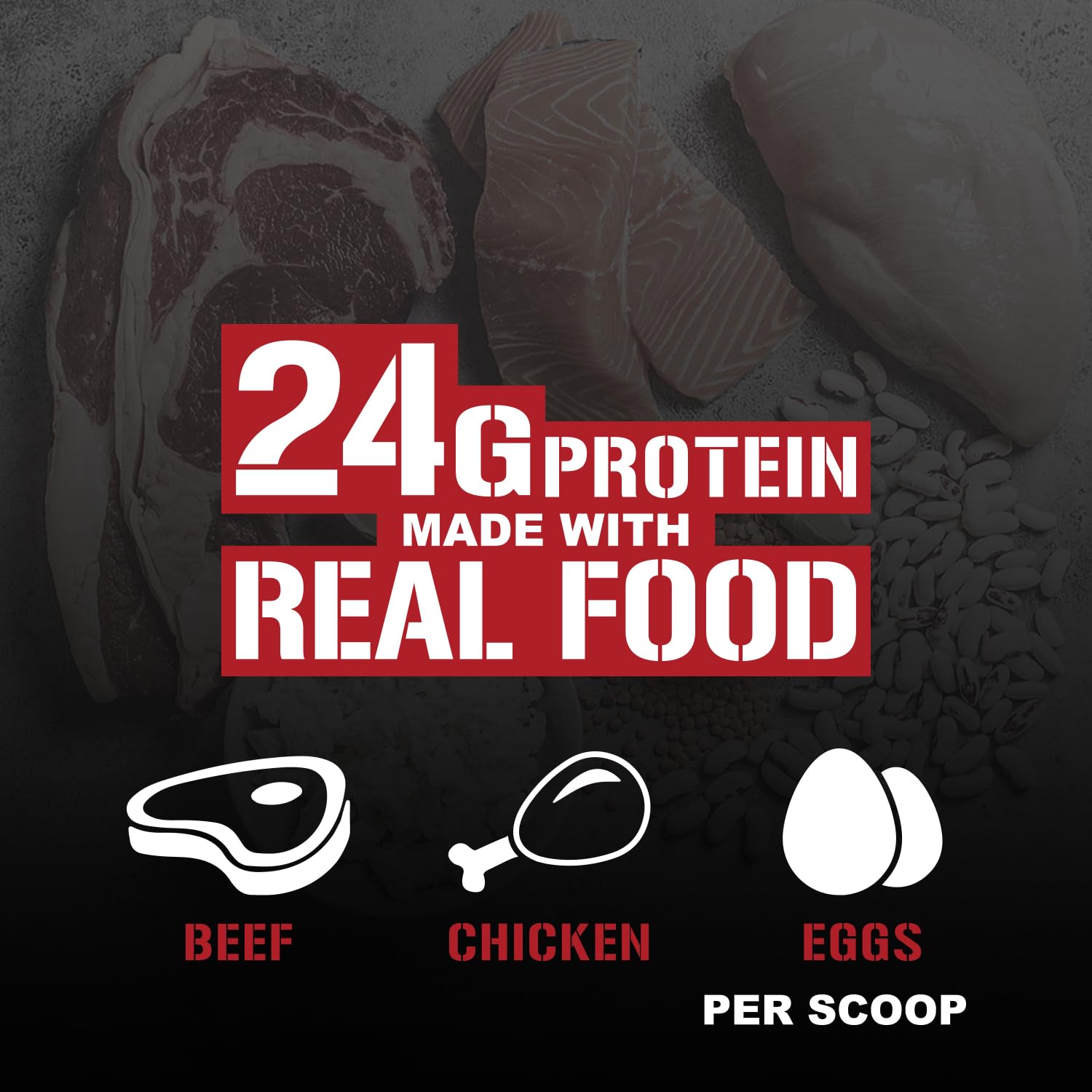 5% Nutrition ingredientes principales: aislado de res, pollo y claras de huevo para proteína completa