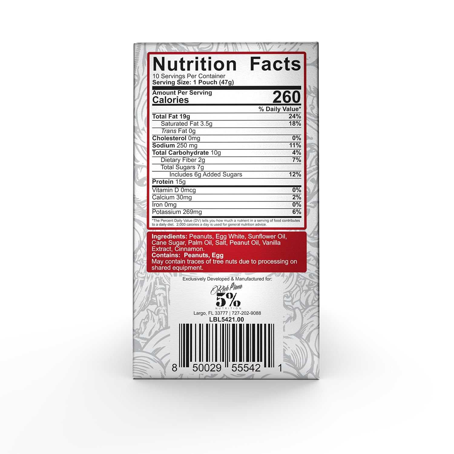 5% Nutrition 10 sobres extendidos demostrando ración para la semana